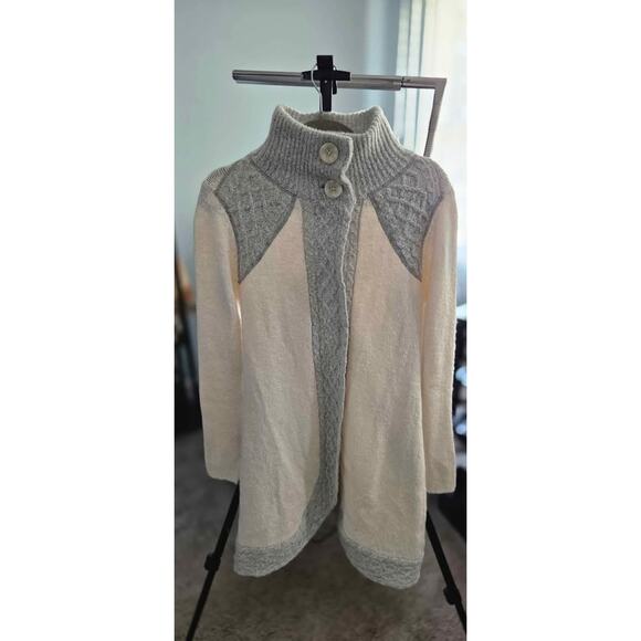 prAna Sunday River Long Cardigan Sweater Gray Cream Knit Coatigan Size Small - Picture 4 of 10